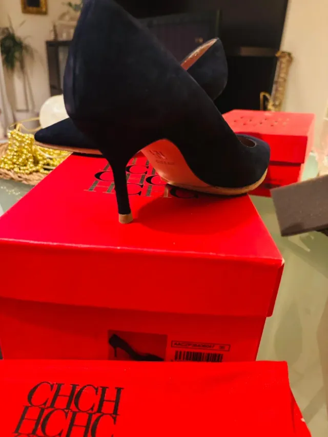 Zapatos Carolina Herrera Piel Negros y rojos