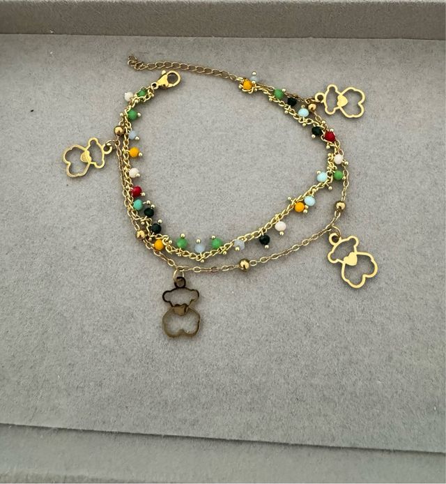 Pulseira aço inoxidável urso dourada multicolor