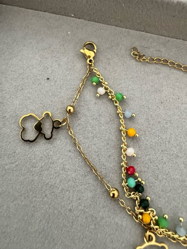 Pulseira aço inoxidável urso dourada multicolor