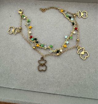 Pulseira aço inoxidável urso dourada multicolor