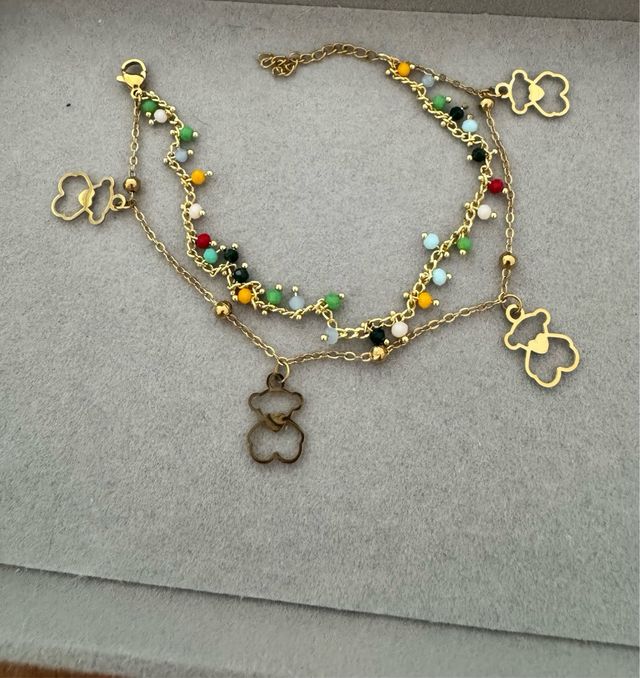 Pulseira aço inoxidável urso dourada multicolor