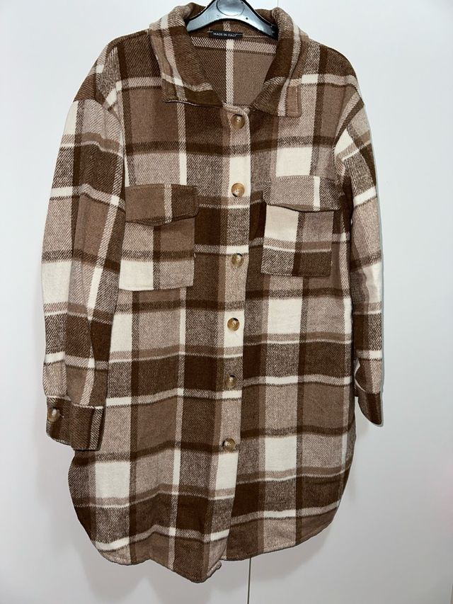 Chaqueta cuadros beige y marrón