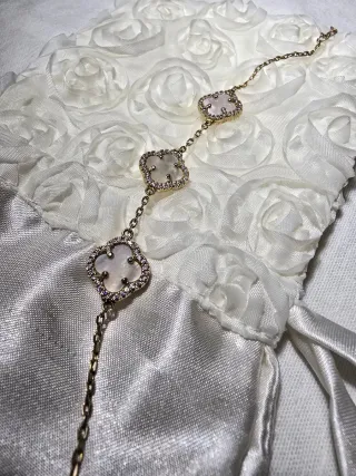 Bracciale oro 3 fiori madreperla zirconi