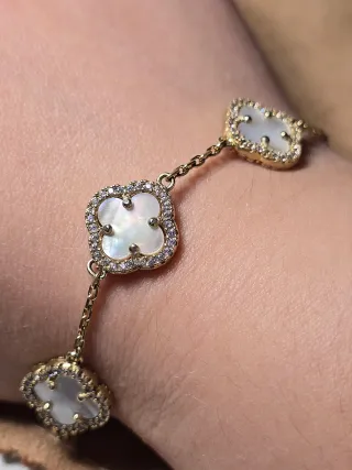 Bracciale oro 3 fiori madreperla zirconi