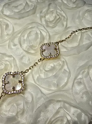 Bracciale oro 3 fiori madreperla zirconi