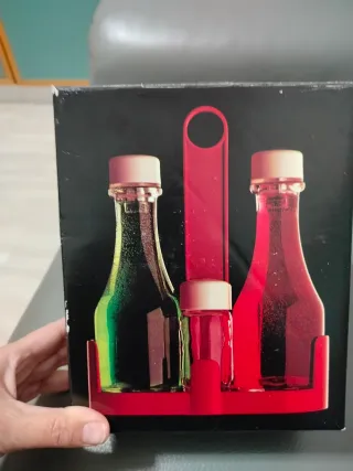 Set Olio Aceto Sale Pepe Porta Bottiglie Rosso