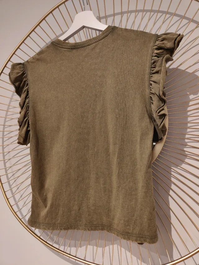 Jersey Zara manga volante verde oliva