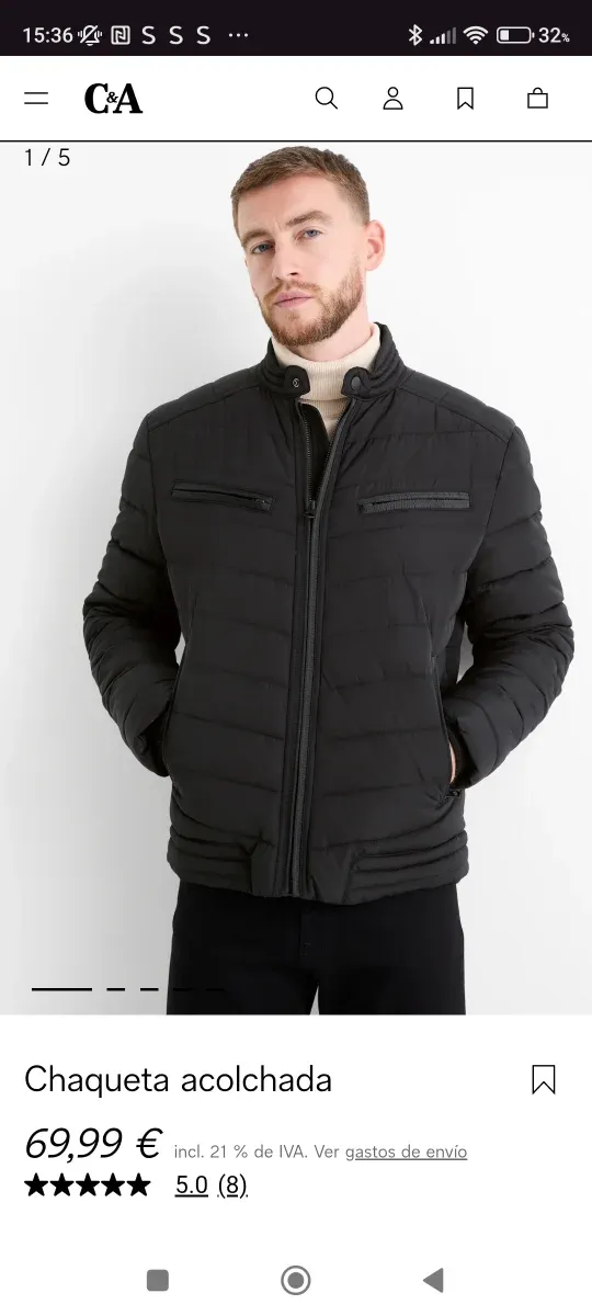 Chaqueta acolchada hombre negra nueva