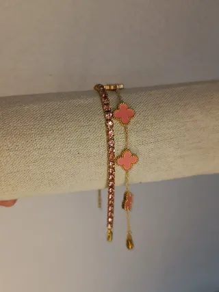 Conjunto 2 pulseras dorado y rosa