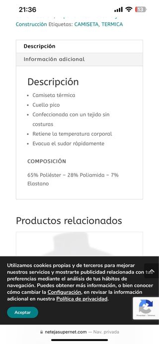 Camiseta térmica negra talla L/XL-> Anbor