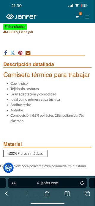 Camiseta térmica negra talla L/XL-> Anbor