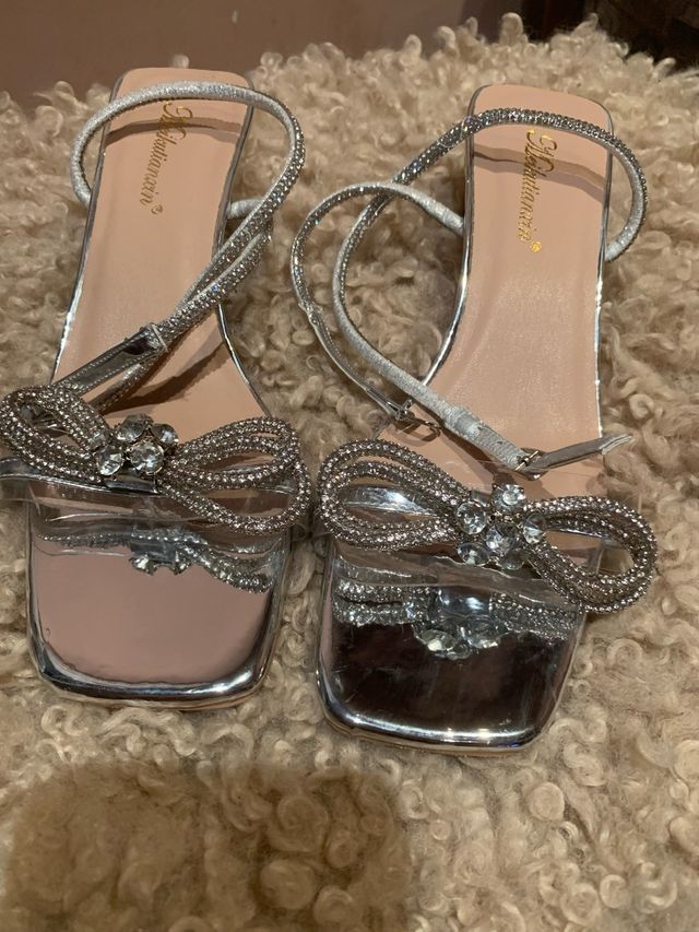 Sandalias Plata Talla 38 Brillantes