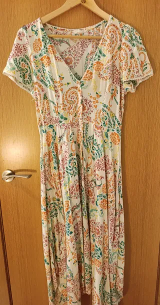 Vestido largo estampado fluido manga corta