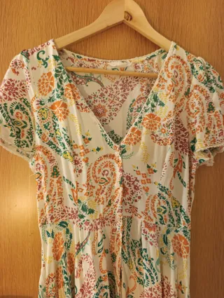 Vestido largo estampado fluido manga corta