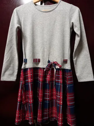 Vestido niña gris y cuadros
