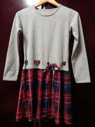 Vestido niña gris y cuadros