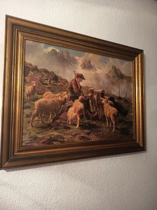 Cuadro antiguo pastor y ovejas