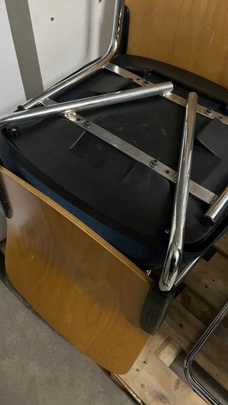 4 Sillas Oficina Madera y Azul