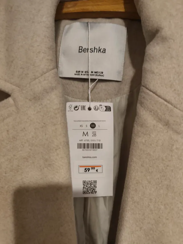 Abrigo paño Bershka Beige Talla M