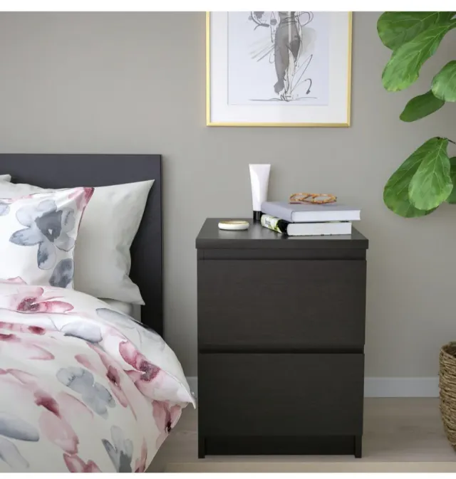 Cómoda Mesita Noche Cajones Malm Ikea Negra-marrón