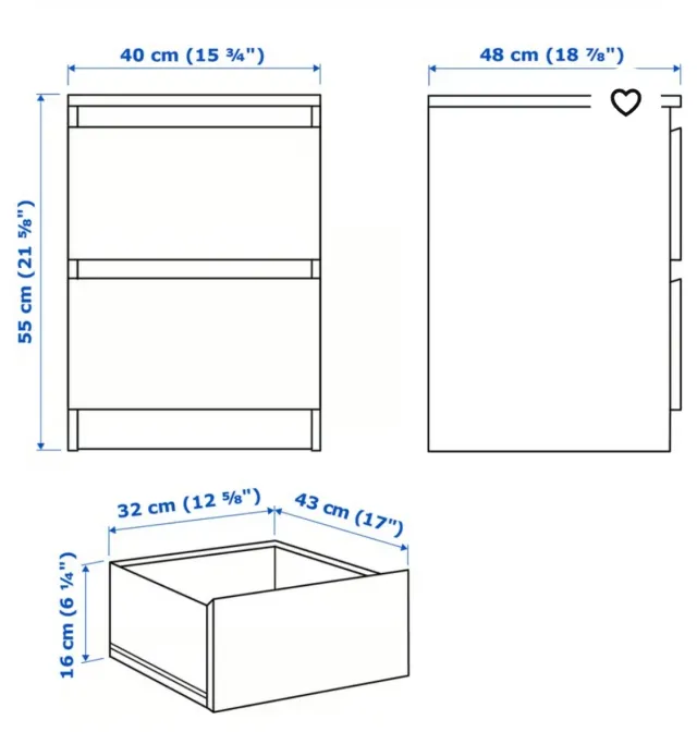 Cómoda Mesita Noche Cajones Malm Ikea Negra-marrón