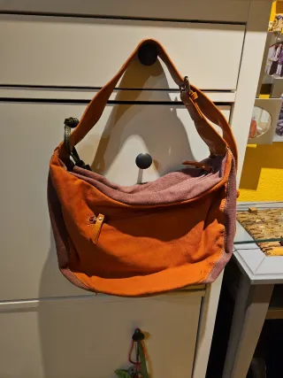 Bolso Caminatta tela y piel verde/naranja