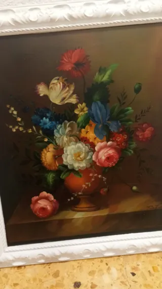 Bodegón floral en lienzo.AL ÓLEO.