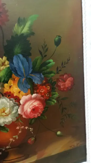 Bodegón floral en lienzo.AL ÓLEO.