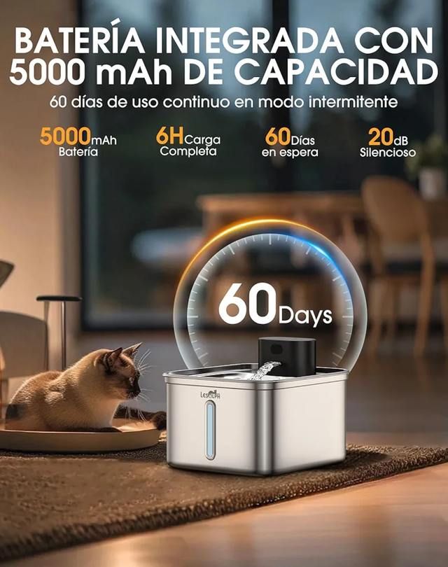 Fuente para gatos inalámbrica 3'5L . Inox. Nueva