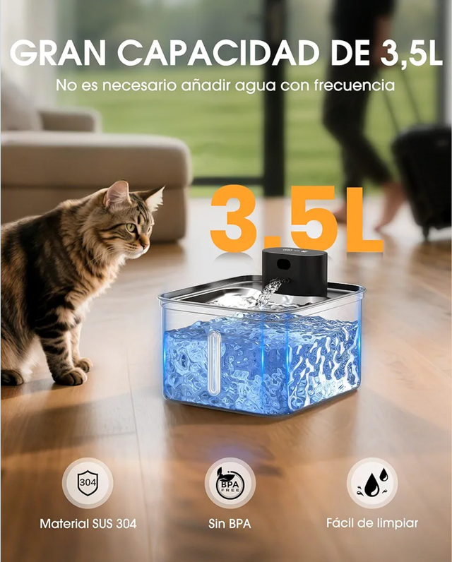 Fuente para gatos inalámbrica 3'5L . Inox. Nueva