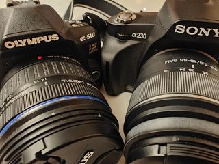 Pacchetto di due fotocamere reflex digitali Olympus e Sony