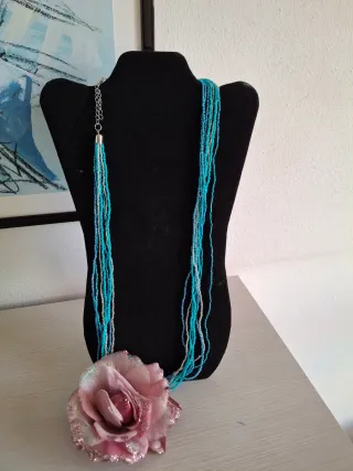 Collana lunga perline azzurro e argento