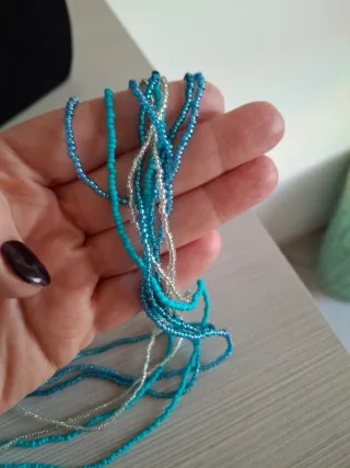 Collana lunga perline azzurro e argento