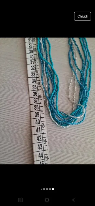 Collana lunga perline azzurro e argento