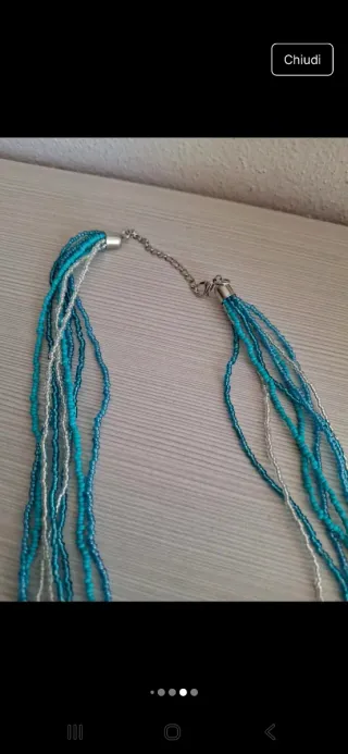 Collana lunga perline azzurro e argento