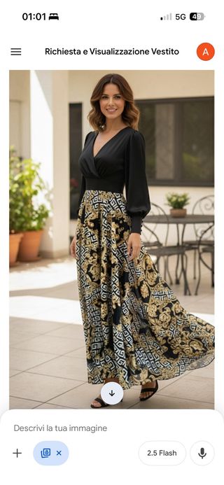 Abito lungo elegante nero e oro