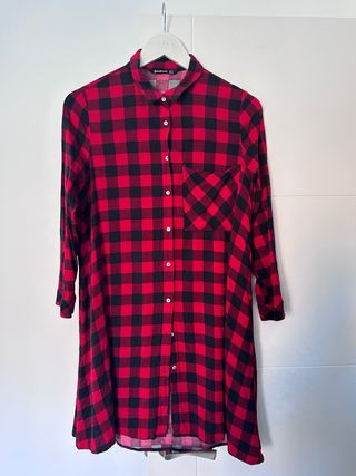 Camisa larga cuadros roja y negra Talla M