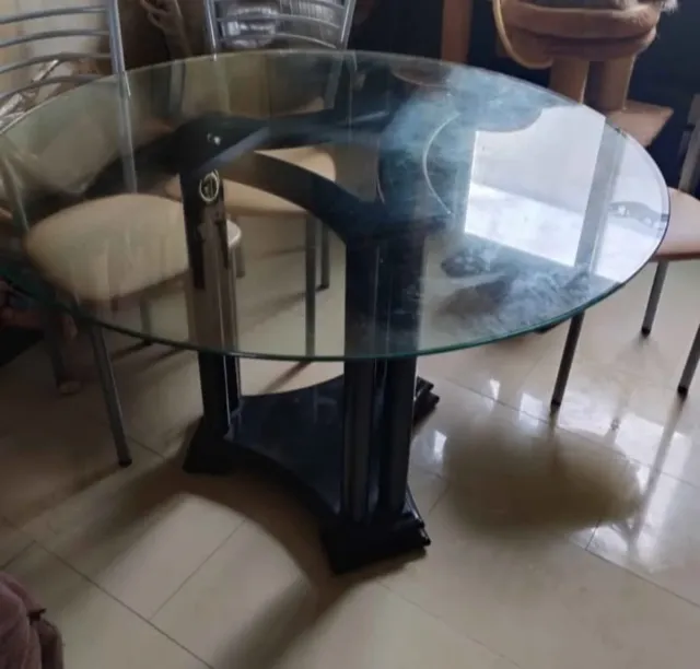 Mesa redonda cristal y madera