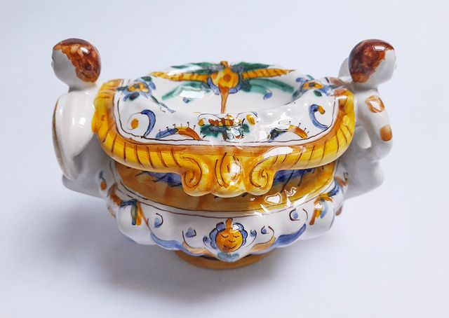 Saleiro Faiança Colorida c/ 2 Guerreiros F.A.L.