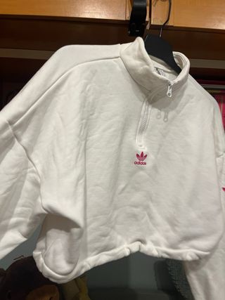 Sudadera Adidas Crop Top Rosa y Blanca