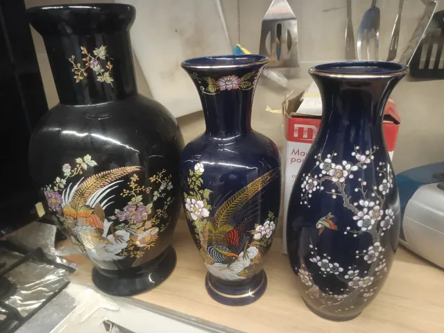 Set 3 vasi decorati in ceramica