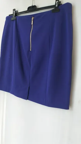 Falda azul rodilla mujer cremallera trasera