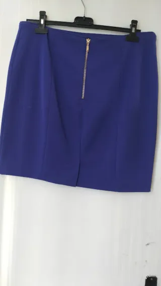 Falda azul rodilla mujer cremallera trasera