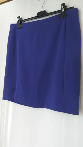 Falda azul rodilla mujer cremallera trasera