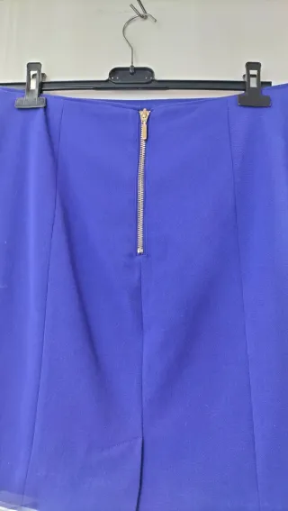 Falda azul rodilla mujer cremallera trasera