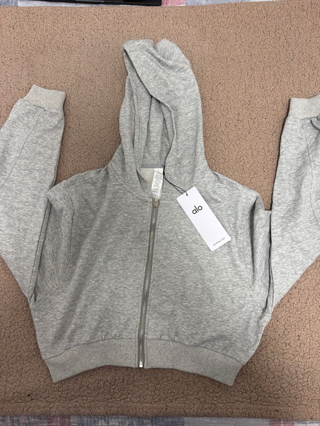 Sudadera Alo Gris con Cremallera y Capucha Talla L