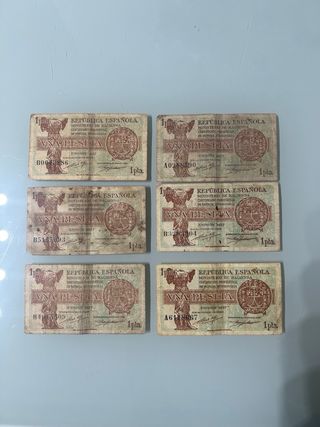 6 Billetes Peseta 1937 República Española