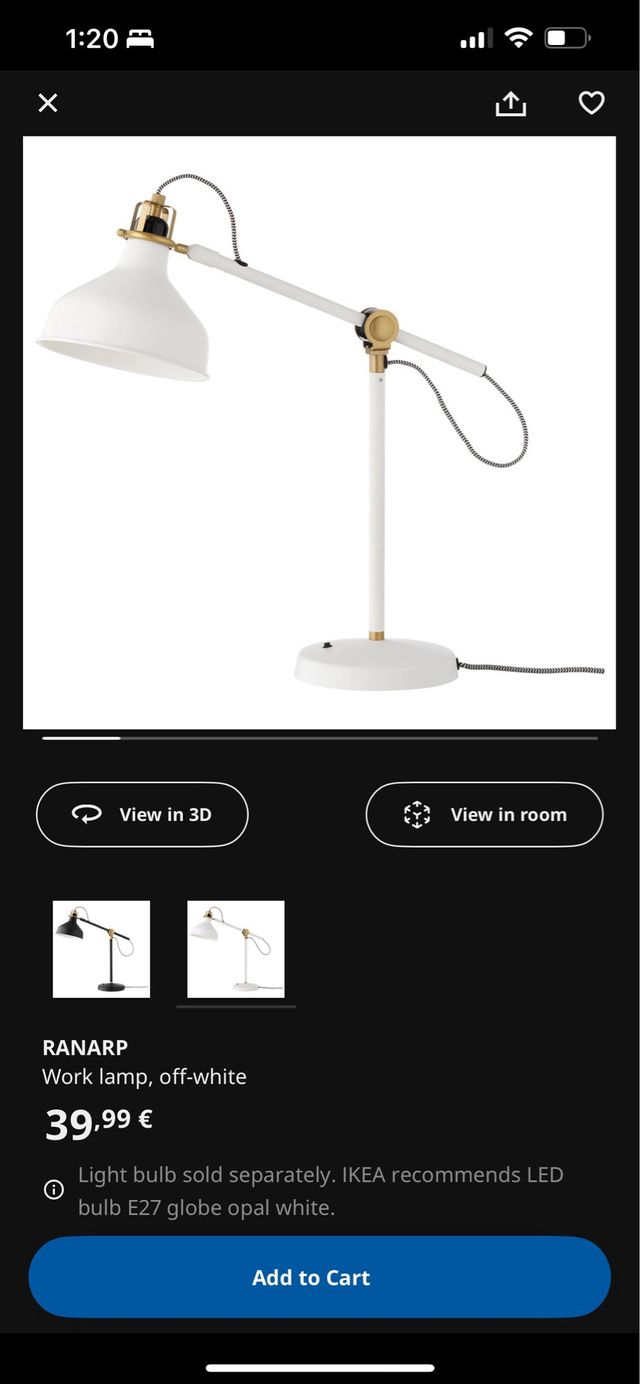 Lámpara de trabajo IKEA RANARP blanca