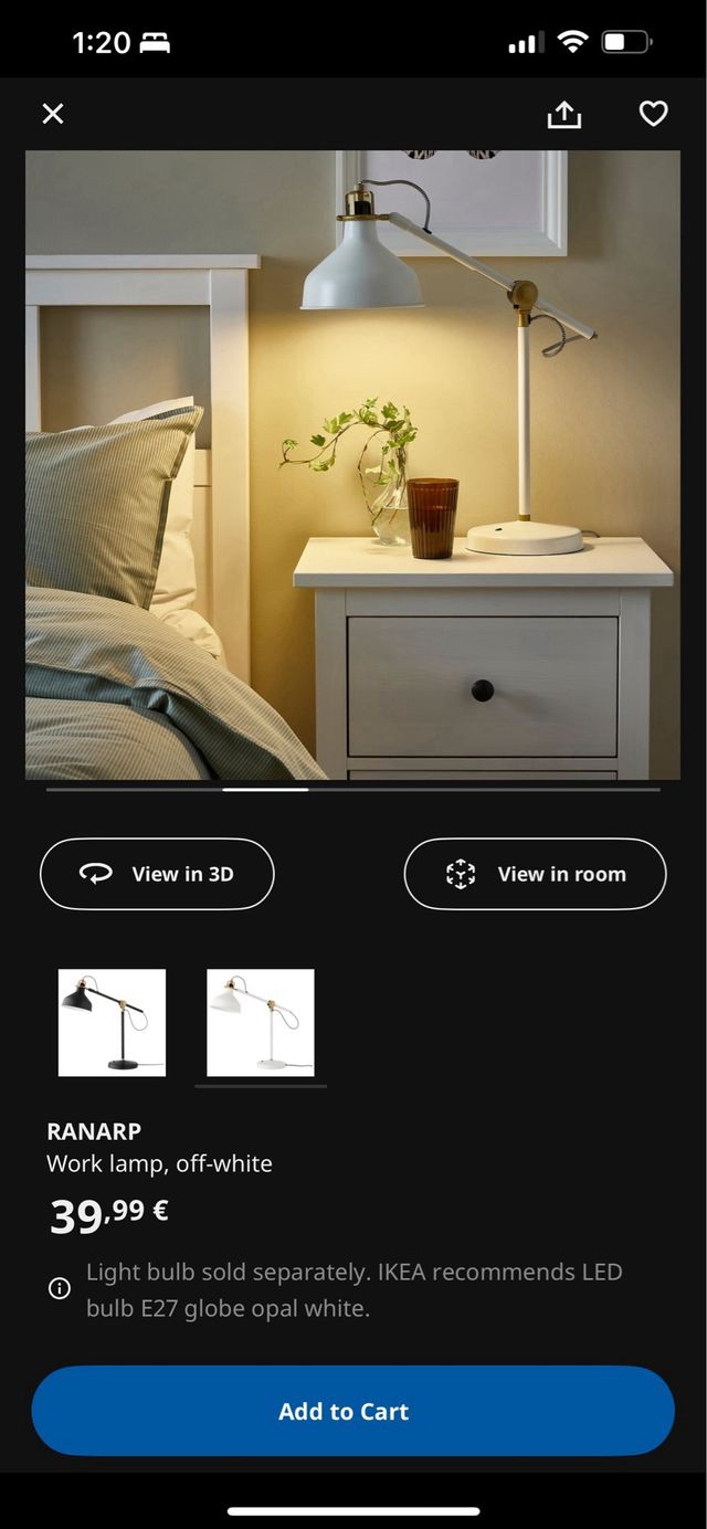 Lámpara de trabajo IKEA RANARP blanca