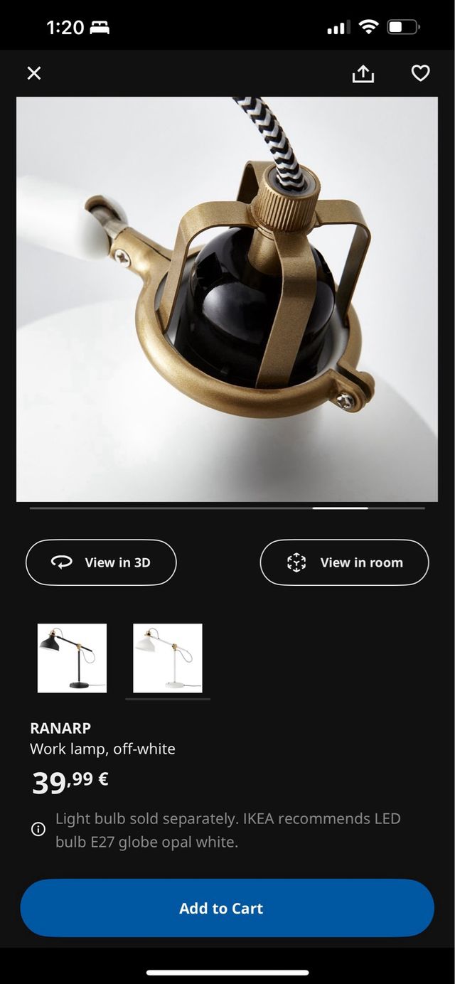 Lámpara de trabajo IKEA RANARP blanca